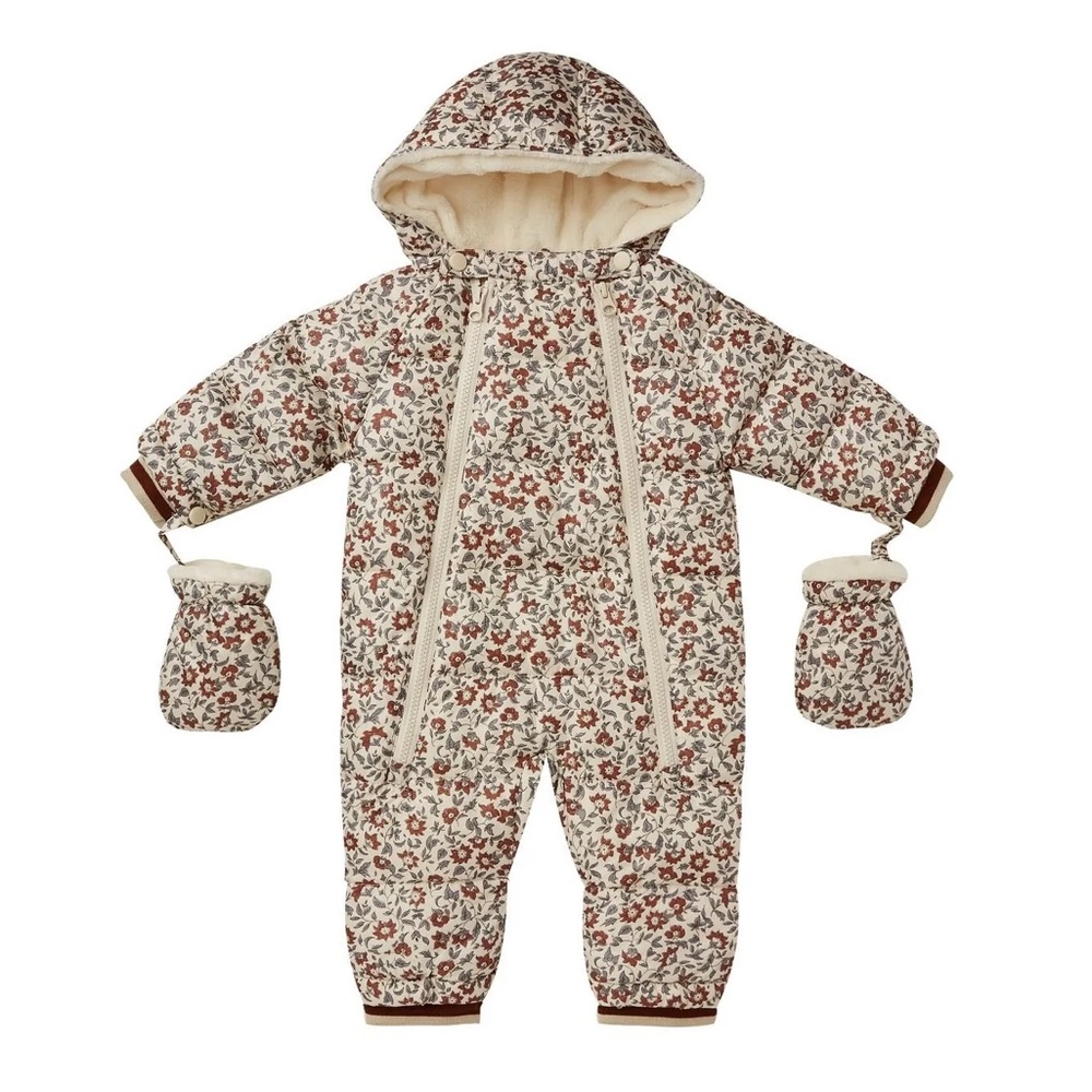 Rylee + Cru Floral Cream & Rust Hooded Snowsuit with Mittens